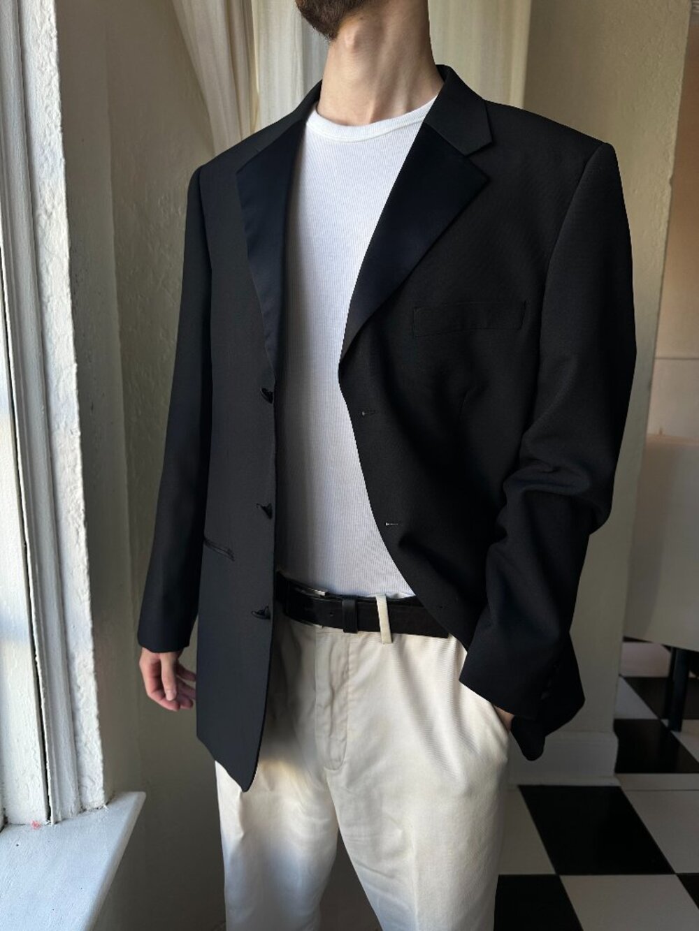 Bolzano Uomo Collezione Paris 3B Black Satin Tuxedo Blazer 42R